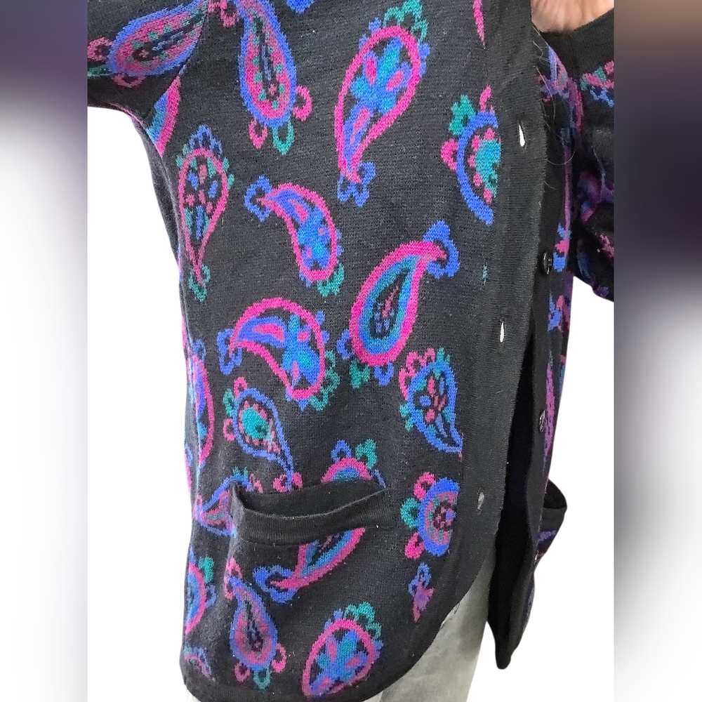 Vintage Charter Club Paisley Cardigan Wool Blend 90s Y2K Longline Sweater M - Picture 7 of 8